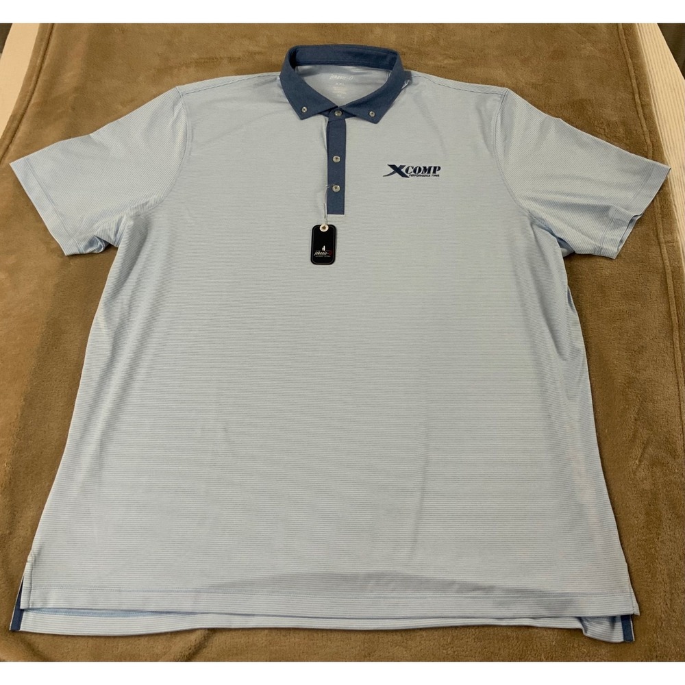 Johnnie-O Shirt Men Size 2XL XComp logo Performance Light Blue‎ Stripe New $110
